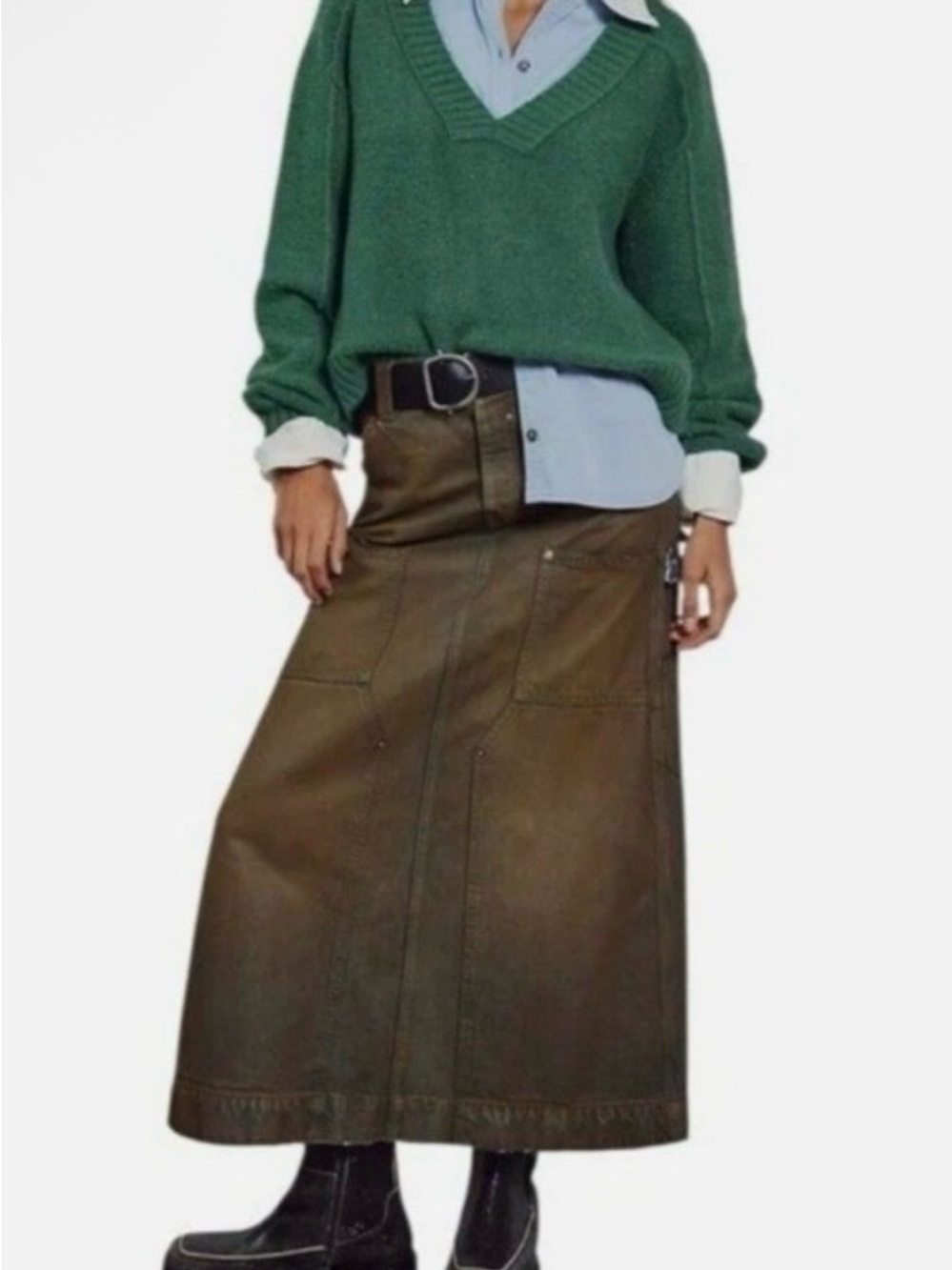 NWT- We The Free- Harmonica Coated Denim Maxi Skirt - Brown Dye -Sz 30 - Picture 3 of 9